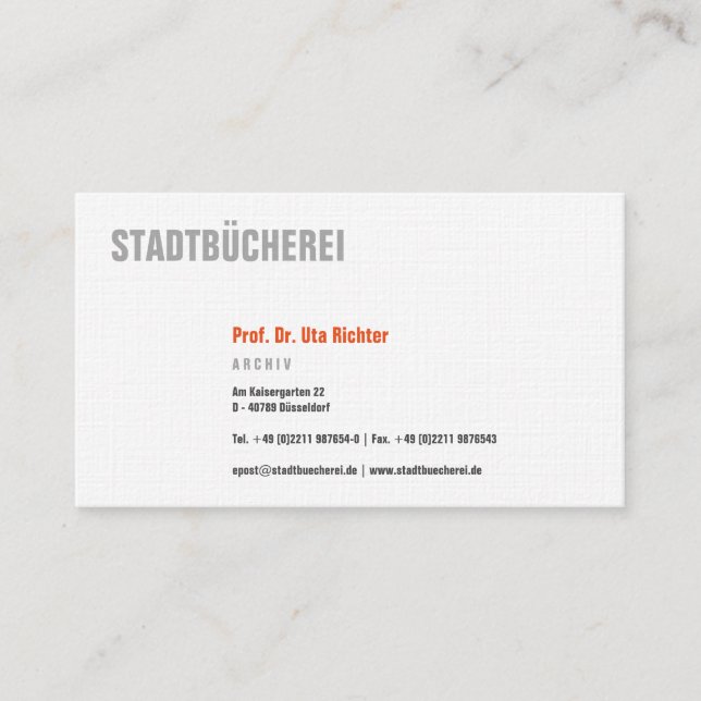 Klare Visitenkarte mit orange (Vorderseite)