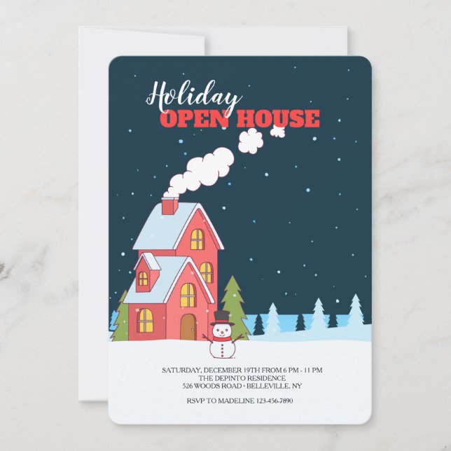 Klare Winter-Nachtoffenes Haus Einladung (Vorderseite)