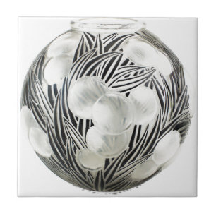 Klarer Kunst-Dekovase mit geätztem schwarzem Fliese