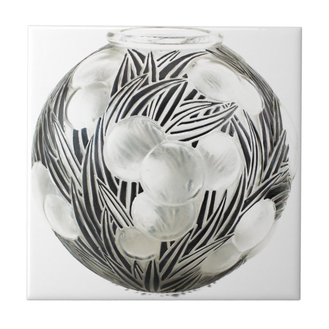 Klarer Kunst-Dekovase mit geätztem schwarzem Fliese (Vorderseite)
