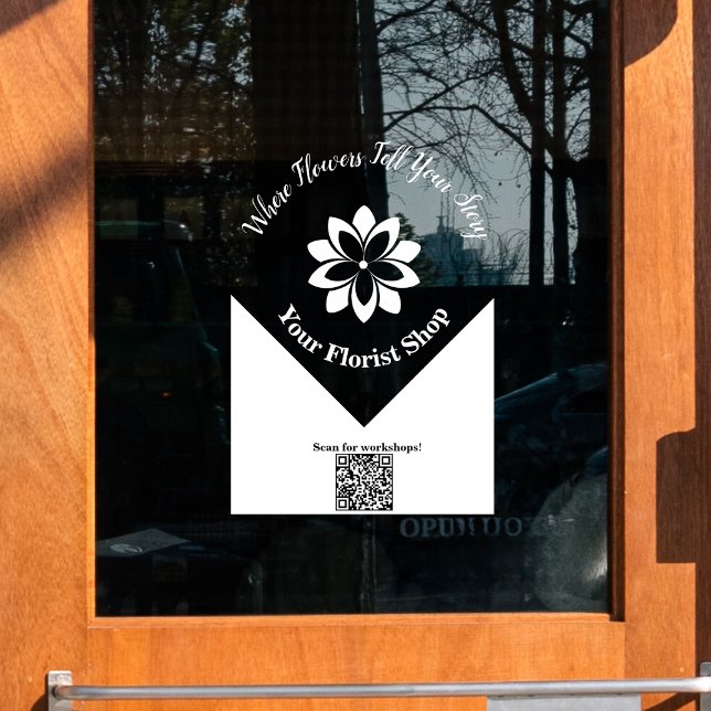 🌸 Klarer und weißer Florist, individuelles Clubin Fensteraufkleber (🌸Clear & White Florist, Custom Cling Vinyl Sign, Scan for Workshops!)