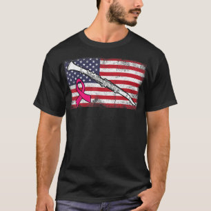 Klarinette American Flag Breast Cancer Awareness B T-Shirt