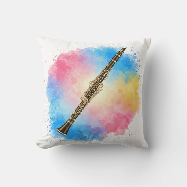 Klarinette Harmonie: Farbenfrohe Wasserfarben. Kissen (Vorderseite)