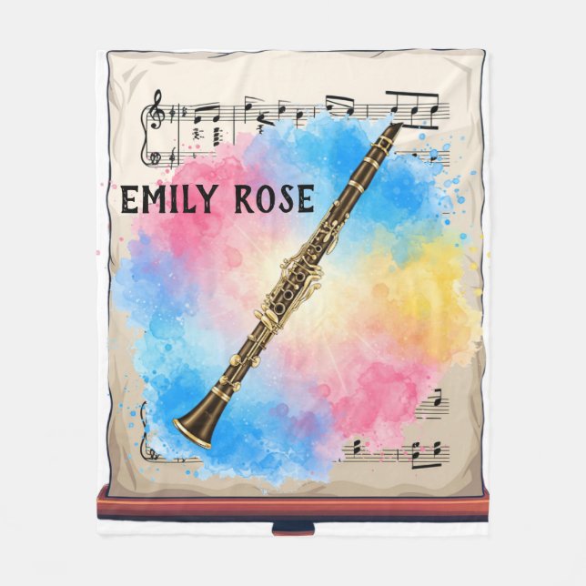 Klarinette Harmonie: Farbenfrohe Wasserfarben. Tab Fleecedecke (Vorderseite)