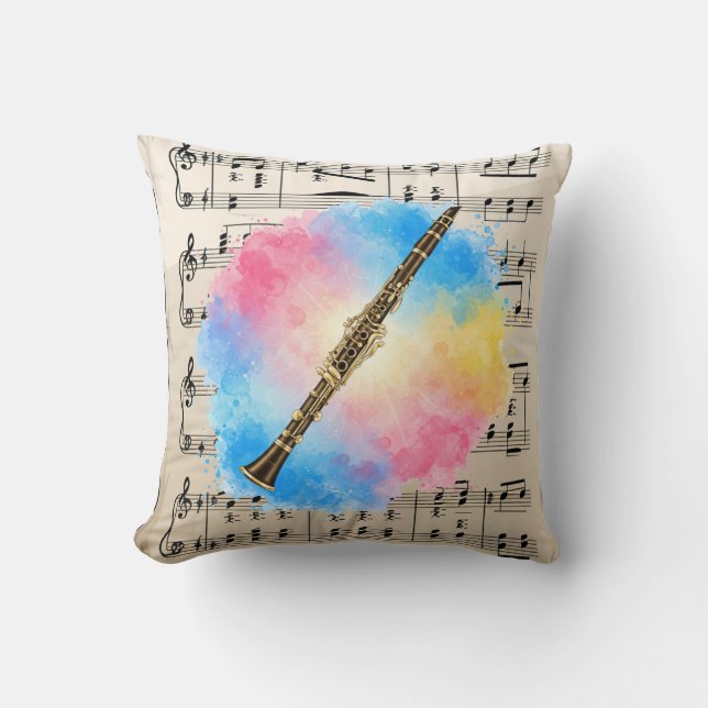 Klarinette Harmonie: Farbenfrohe Wasserfarben. Tab Kissen (Vorderseite)