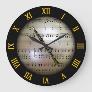 Klarinette ~ Hintergrund "Der musikalische Planet" Große Wanduhr