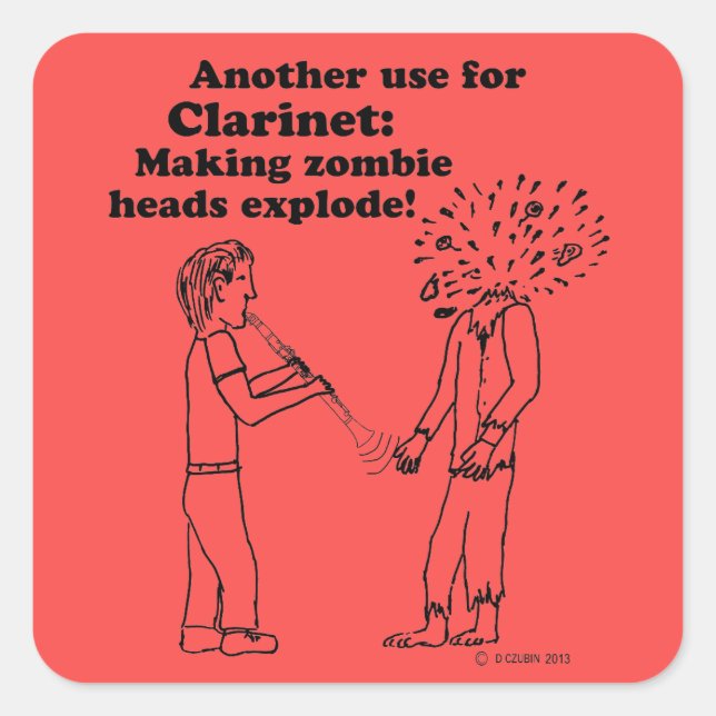 Klarinette macht Zombies Explode Square Sticker (Vorderseite)