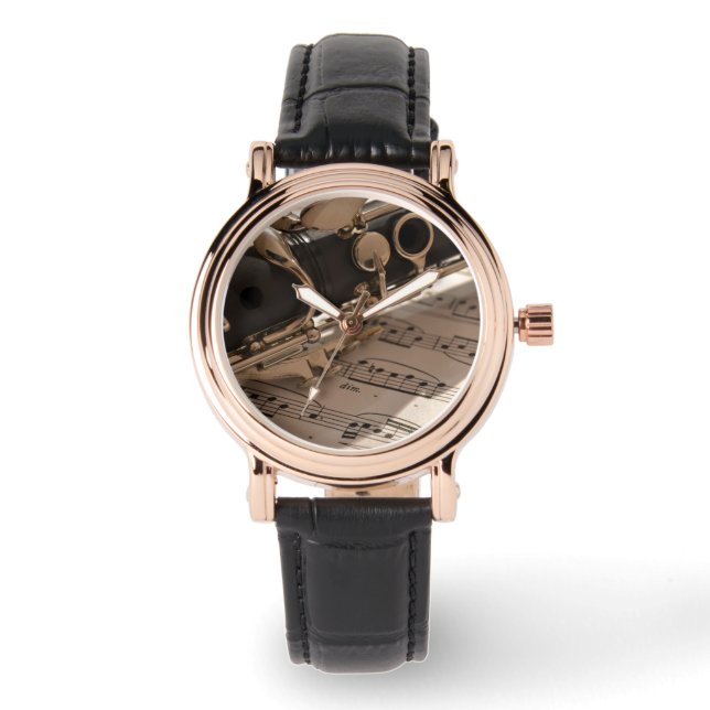 Klarinette mit Noten Armbanduhr (Vorderseite)
