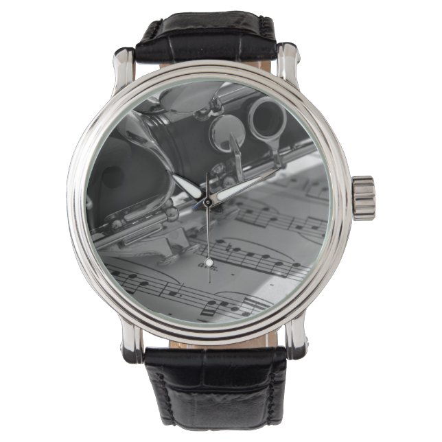 Klarinette mit Noten Armbanduhr (Vorderseite)