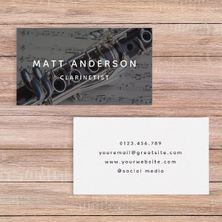Klarinette Musikblatt Schwarz/Weiß Moderne Visitenkarte