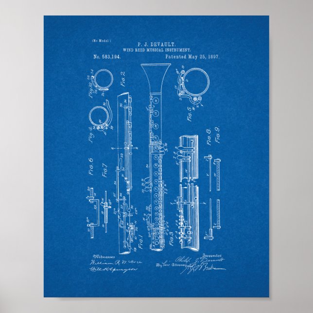 Klarinette Patent - Blueprint Poster (Vorne)