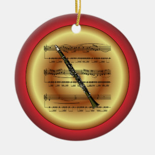 Klarinette~Sheet Music~Red/Green/Gold~Christmas~ Keramik Ornament