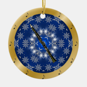 Klarinette ~ Silber ~ Blau ~ Gold ~ Weihnachten ~ Keramik Ornament