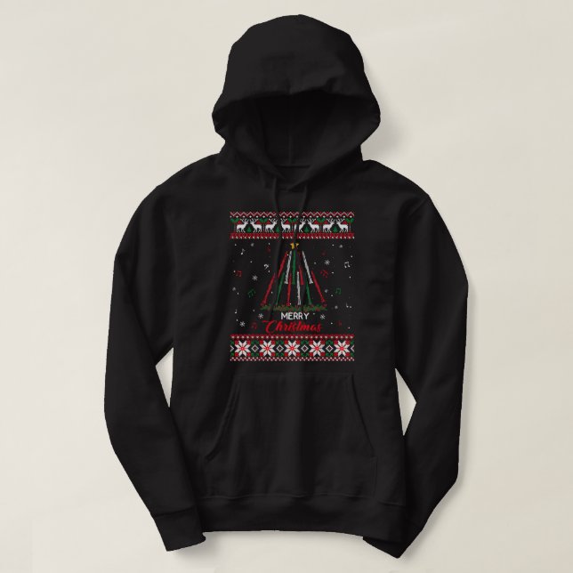 Klarinette Weihnachtsbaum Ugly Xmas Sweater Hoodie (Design vorne)