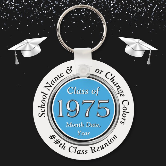 Klasse 1975, 50. Klasse Wiedersehen Souvenirs, 50. Schlüsselanhänger (Class of '75 reunion ideas. Light Carolina Blue, Silver, White, Class of 1975 goodies. 1975 reunion.)