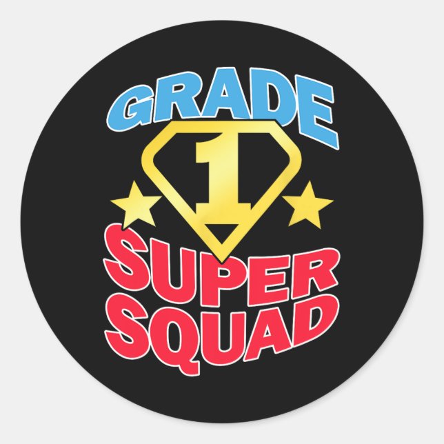 Klasse 1 Super Squad Superhero Teacher Team Runder Aufkleber (Vorderseite)