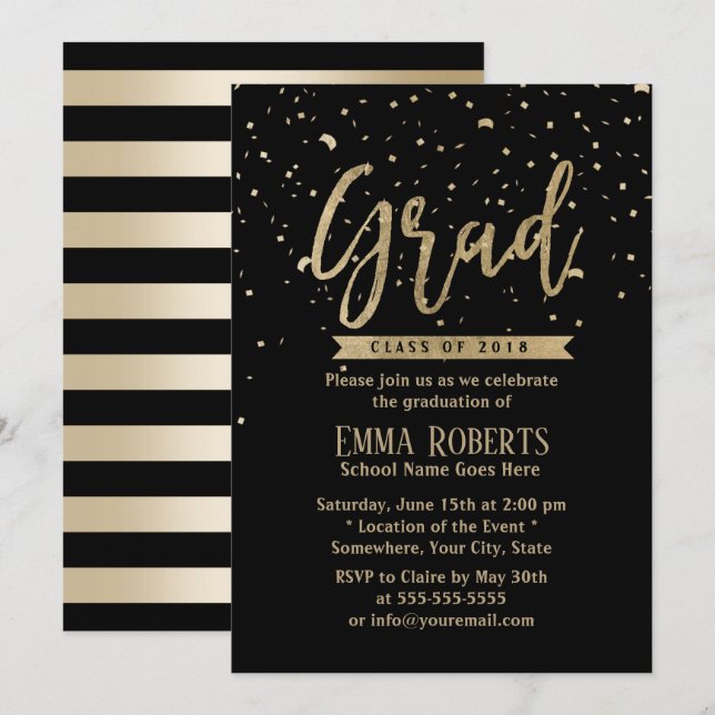 Klasse 2018 Moderner Gold Confetti-Abschluss Einladung (Vorne/Hinten)