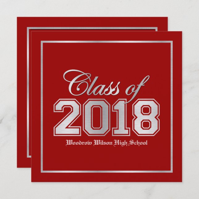 Klasse 2018 Premium Red / Silver Abschluss Einladung (Vorne/Hinten)