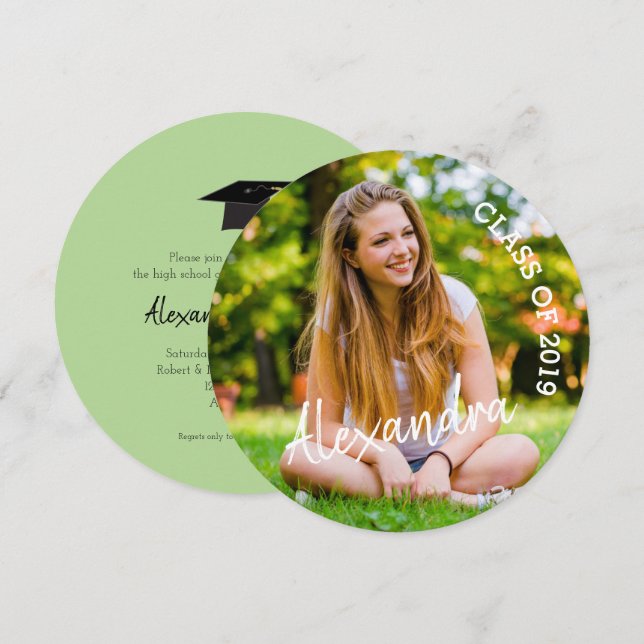 Klasse 2019, Foto Graduation Party, Round Einladung (Vorne/Hinten)