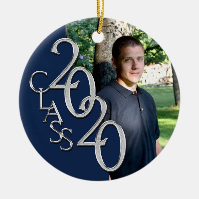 Klasse 2020 Abschluss Foto Keepake Silver Blu Keramik Ornament (Vorne)