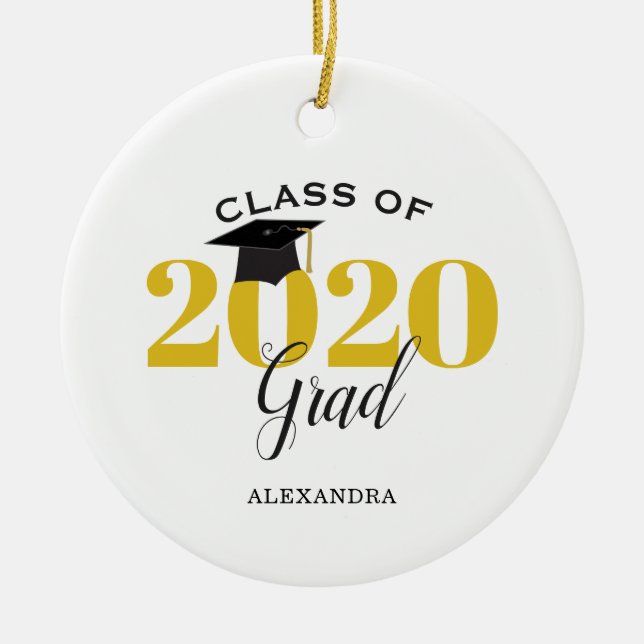 Klasse 2020 Graduate Modern Gold and Black Keramik Ornament (Vorne)