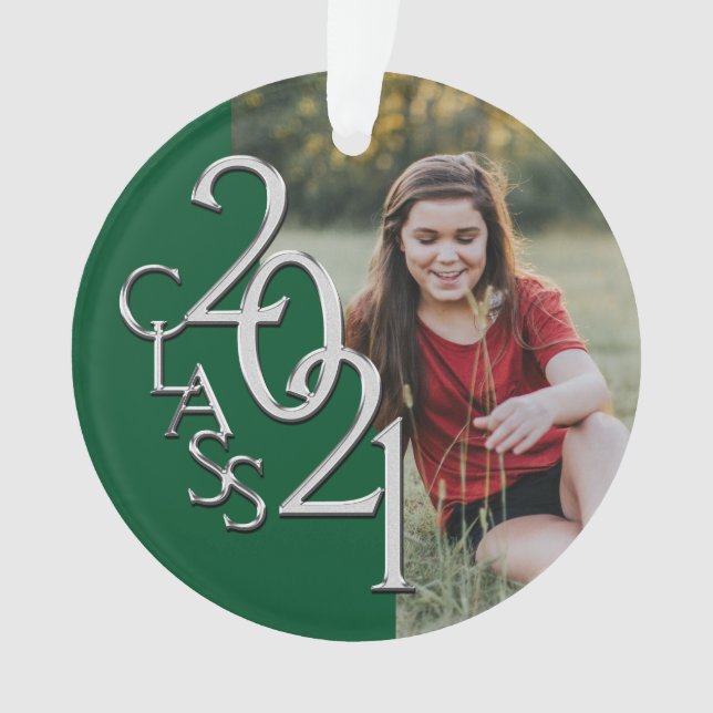 Klasse 2021 Blau und Silber mit Foto Ornament (Vorderseite)