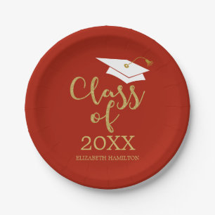 Klasse 2021 Gold Glitter-Kalligrafie Rot Pappteller