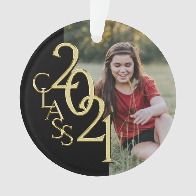 Klasse 2021 Gold und Schwarz mit Foto Ornament (Vorderseite)