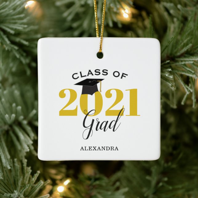 Klasse 2021 Graduate Modern Gold and Black Keramikornament (Baum)