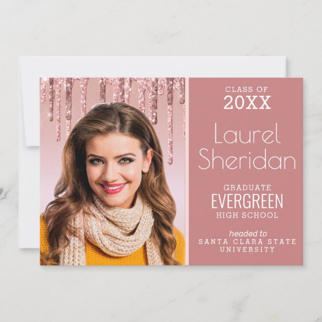 Klasse 2021 Graduate Pink Glitzer Custom Foto Ankündigung (Vorderseite)