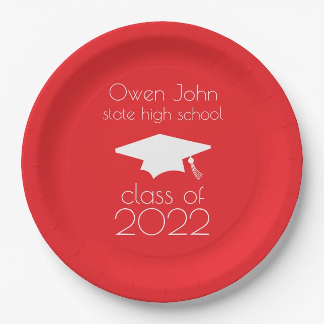 Klasse 2022 Graduationsstufe (rot) Pappteller (Vorderseite)