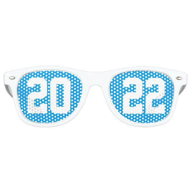 Klasse 2022 High School Senior Blue White Partybrille (Vorderseite)