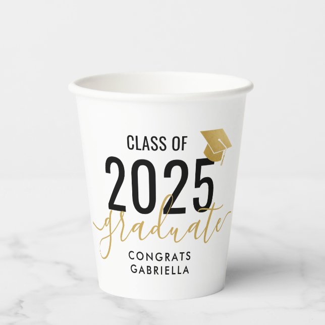 Klasse 2022 Moderner Schwarzer Abschluss  Pappbecher (Vorderseite)