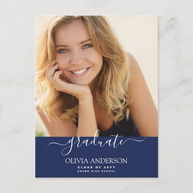 Klasse 2022 Navy Blue Foto Abschluss Postkarte (Vorderseite)