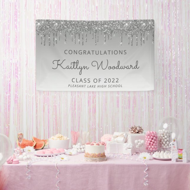 Klasse 2022 Silver Glitzer Tropfen Abschluss Banner (Party)