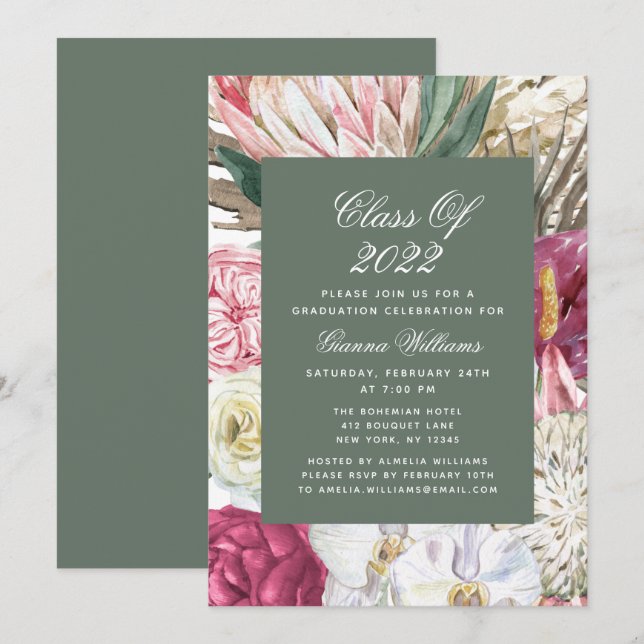 Klasse 2022 Wasserfarbener Abschluss Einladung (Vorne/Hinten)