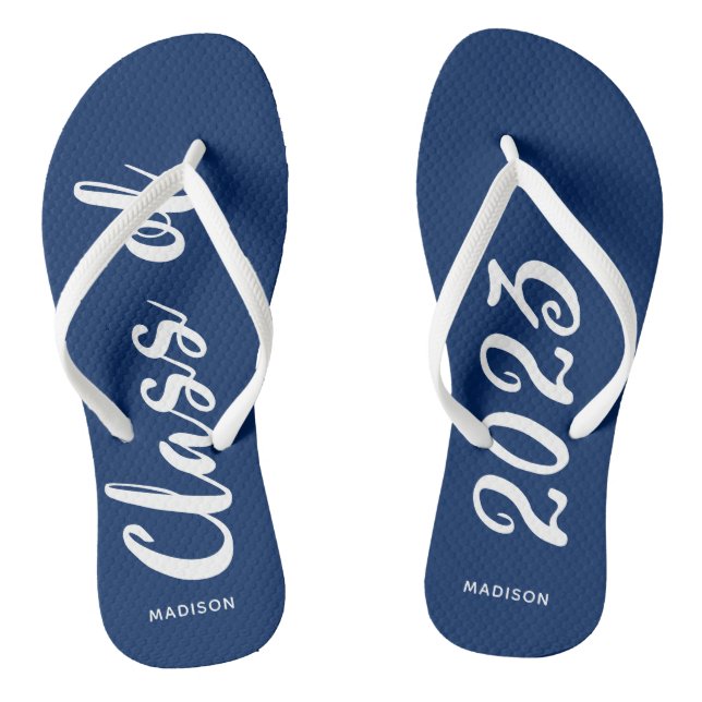 Klasse 2023 Abschluss Blue Personalisiert Flip Flops (Fußbett)