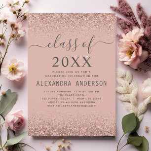 Klasse 2023 Abschluss Rosa Rose Gold Glitzer Einladung