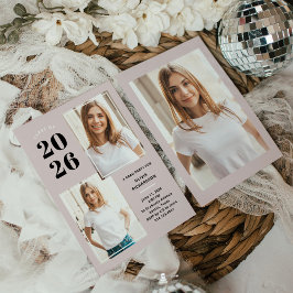 Klasse 2023 | Drei Foto Rosa Grad Party Einladung