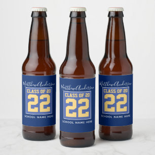 Klasse 2023 Elegant Royal Blue & Gold Abschluss Bierflaschenetikett