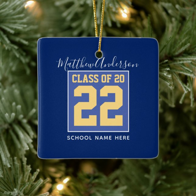 Klasse 2023 Elegant Royal Blue Gold Abschluss Keramikornament (Baum)