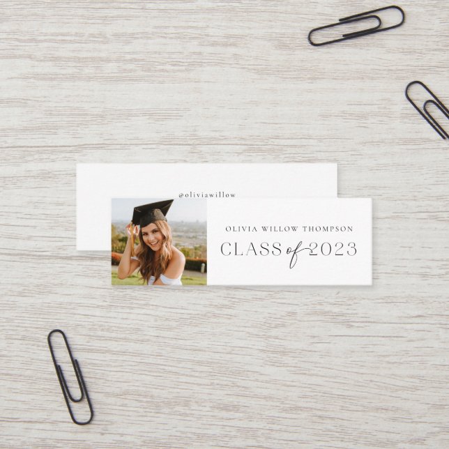 Klasse 2023 Foto Abschluss Name Cards Black Mini Visitenkarte (Vorderseite/Rückseite Beispiel)