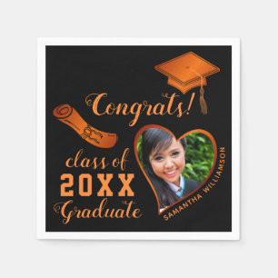 Klasse 2023 Grad Foto Black and Orange Abschluss Serviette