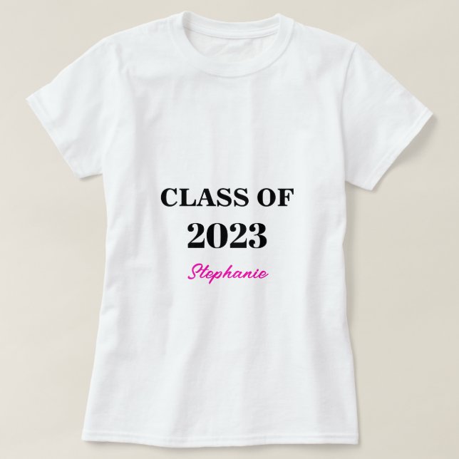 Klasse 2023 Moderner rosa Monogramm Niedlicher Abs T-Shirt (Design vorne)