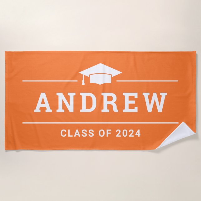 Klasse 2023 Orange Personalisiert Graduate Name Strandtuch (Vorderseite)