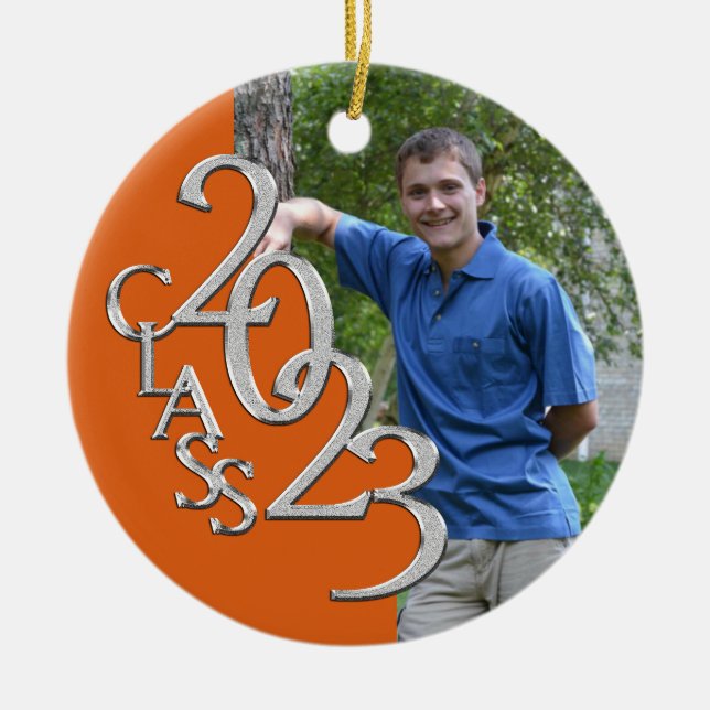 Klasse 2023 Orange- und Silver Graduate Foto Keramikornament (Vorne)