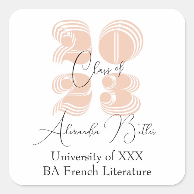 Klasse 2023 Peach Danke Gastgeschenk Abschluss Quadratischer Aufkleber (Vorderseite)