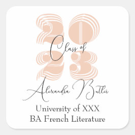 Klasse 2023 Peach Danke Gastgeschenk Abschluss Quadratischer Aufkleber