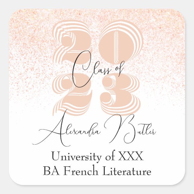 Klasse 2023 Peach Danke Gastgeschenk Abschluss Quadratischer Aufkleber (Vorderseite)