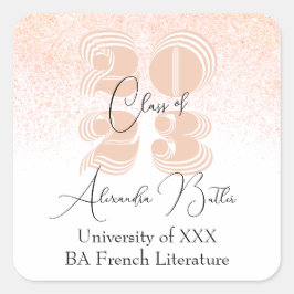 Klasse 2023 Peach Danke Gastgeschenk Abschluss Quadratischer Aufkleber